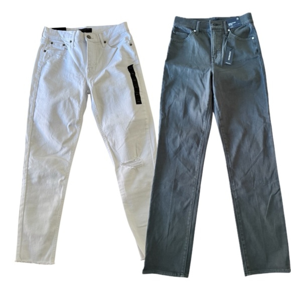 New! EXPRESS straigh leg jeans, bundle of 2, white and dark green size 2R